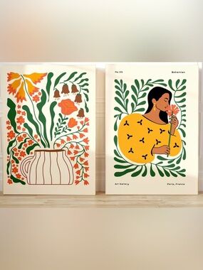 Set of 2 Modern Boho Floral Canvas Prints -